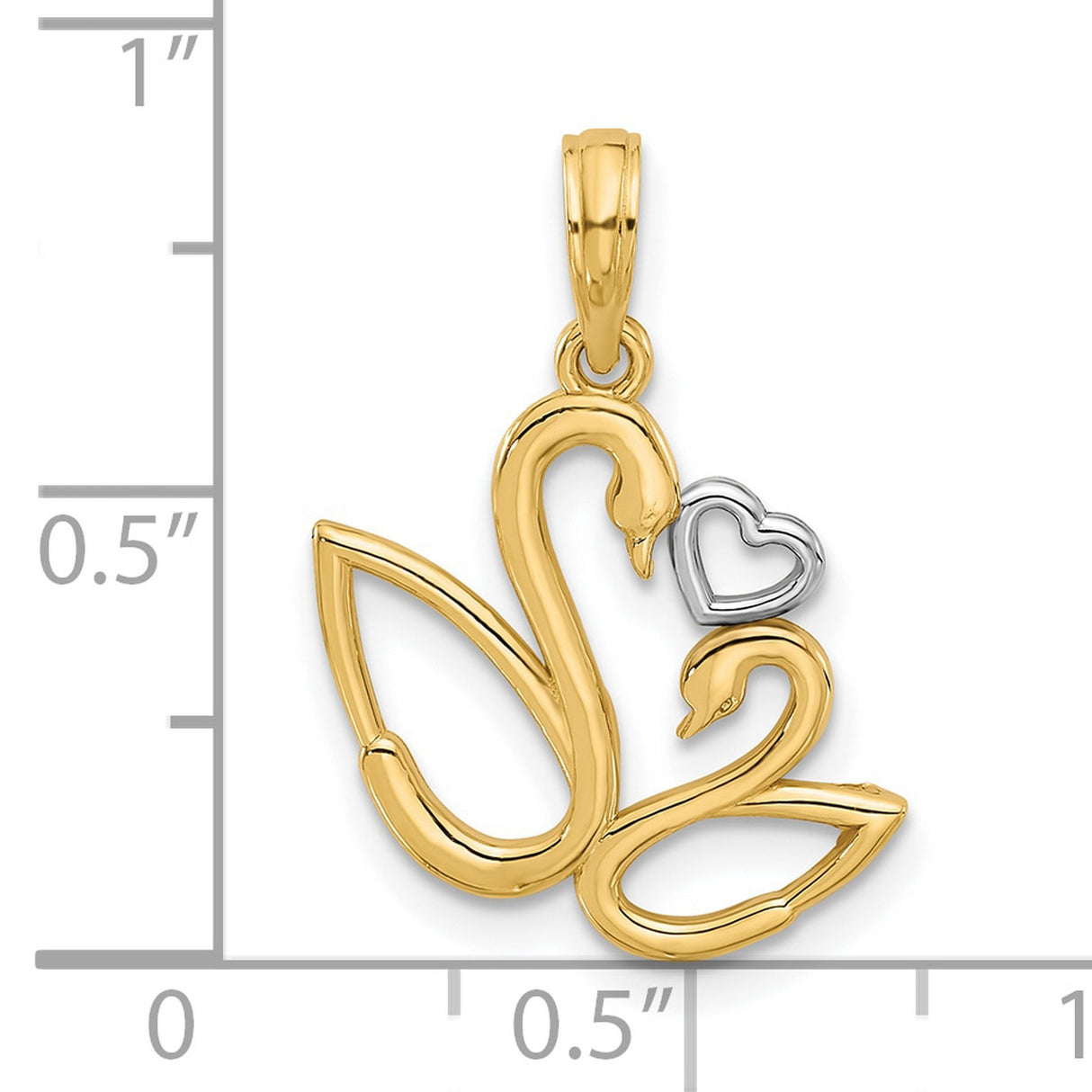 14k Multi-Tone Gold Swan Pendant with Heart-Shaped Two-Swan Design and Rhodium Accents