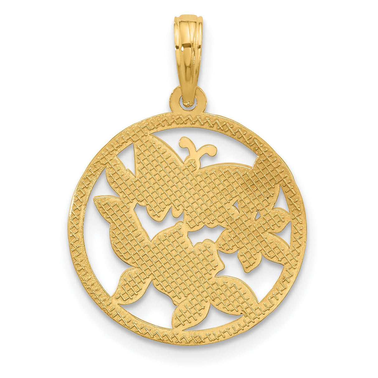 14k Yellow Gold Pendant, Butterfly and Floral Design, Nature Motif Charm for Women