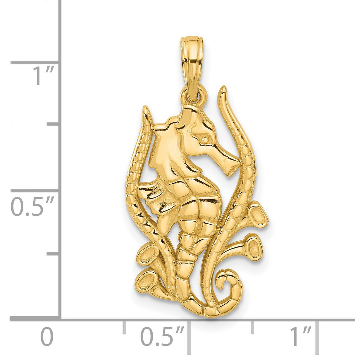 14k Yellow Gold Seahorse Pendant, Detailed Nautical Ocean Charm for Women or Unisex Wear