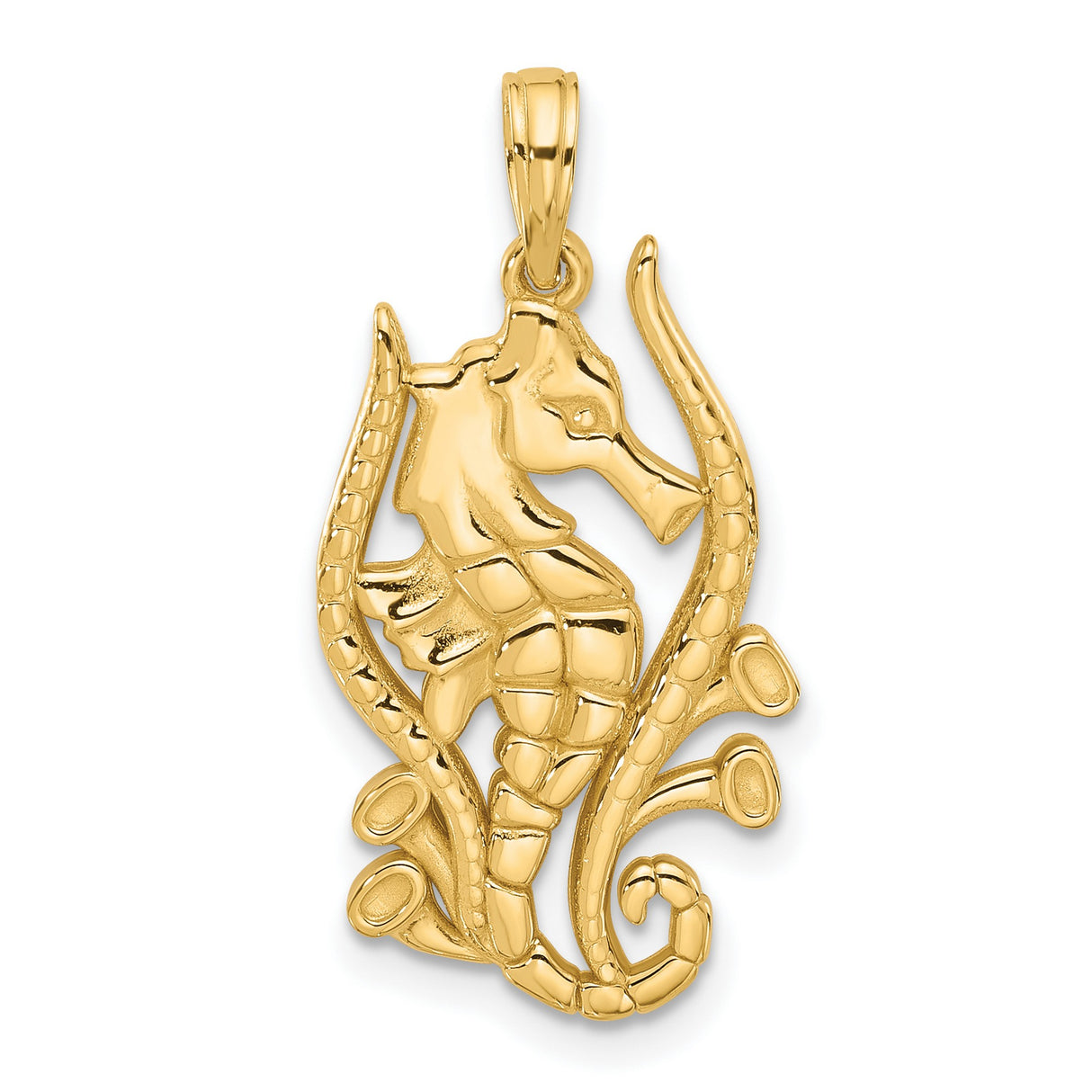 14k Yellow Gold Seahorse Pendant, Detailed Nautical Ocean Charm for Women or Unisex Wear