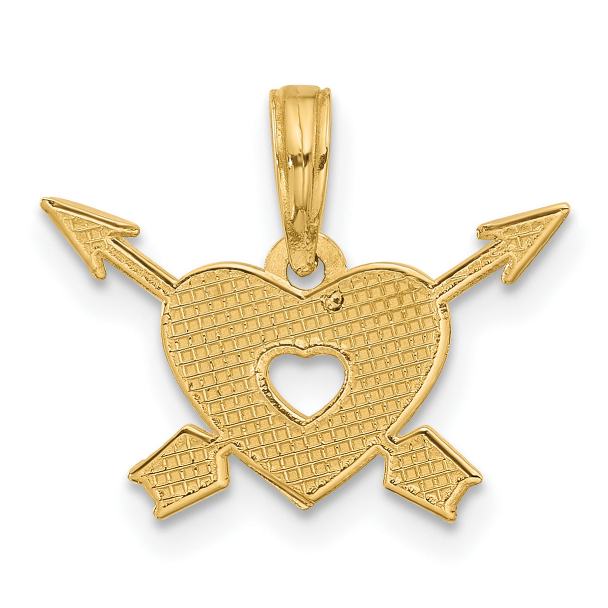 14k Yellow Gold Heart Pendant with Arrow Design and Cutout Center