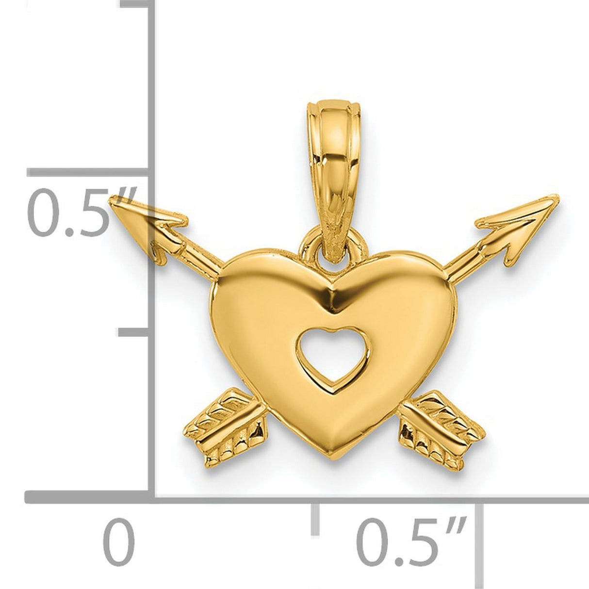 14k Yellow Gold Heart Pendant with Arrow Design and Cutout Center