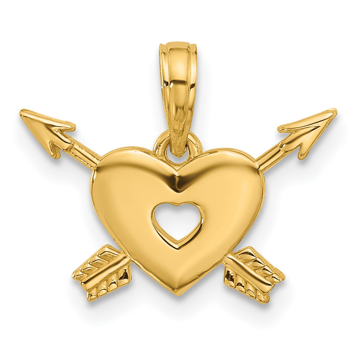14k Yellow Gold Heart Pendant with Arrow Design and Cutout Center