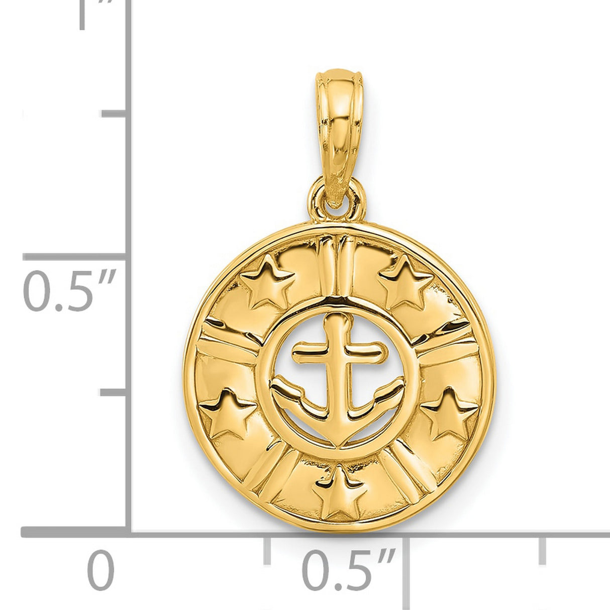 14k Yellow Gold Anchor and Stars Pendant, Nautical Christian Symbol for Women or Unisex Wear