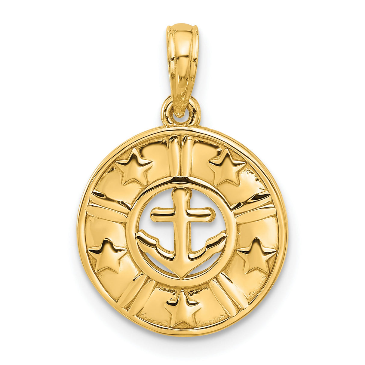 14k Yellow Gold Anchor and Stars Pendant, Nautical Christian Symbol for Women or Unisex Wear