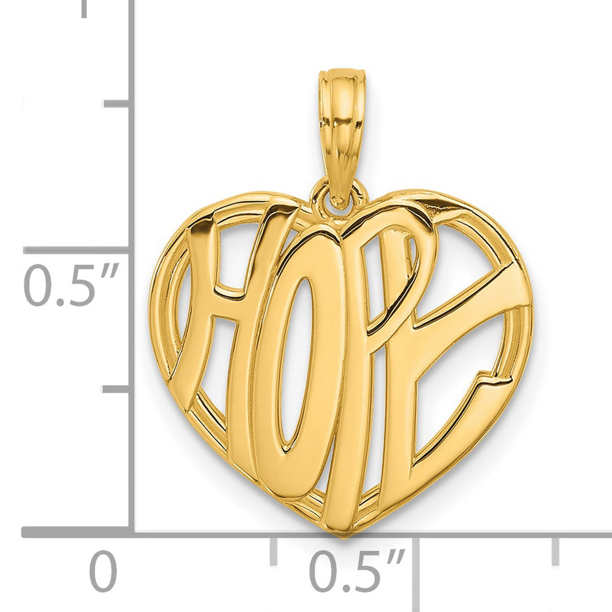 14k Yellow Gold Heart Pendant with HOPE Cutout Letters, Inspirational Jewelry for Women