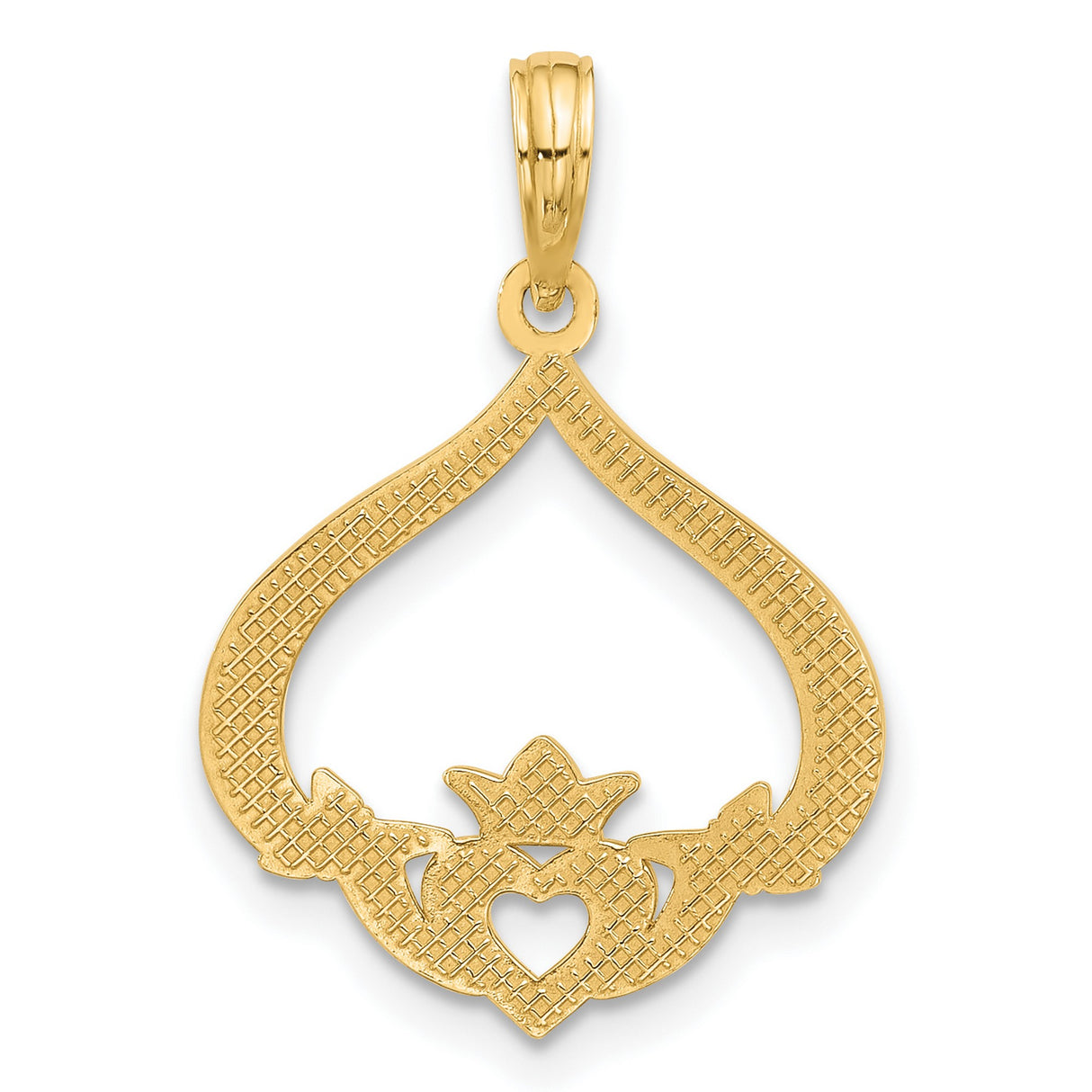14k Yellow Gold Claddagh Pendant with Crowned Heart and Hands, Celtic Irish Symbol of Love and Loyalty