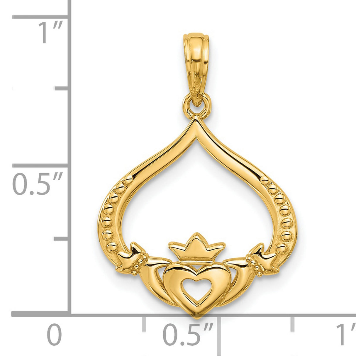 14k Yellow Gold Claddagh Pendant with Crowned Heart and Hands, Celtic Irish Symbol of Love and Loyalty