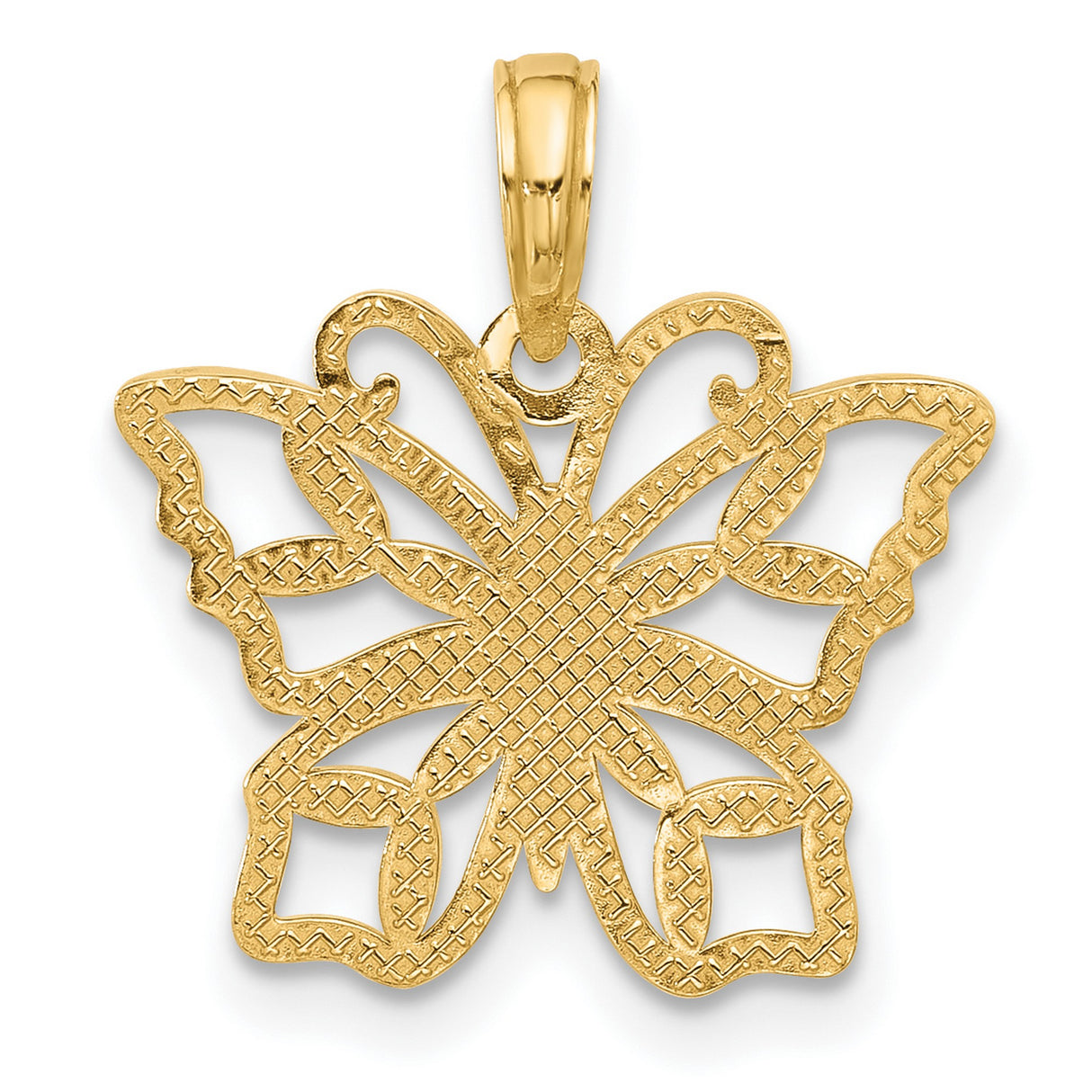 Polished Fancy Butterfly Charm Pendant in Real 14k Yellow Gold