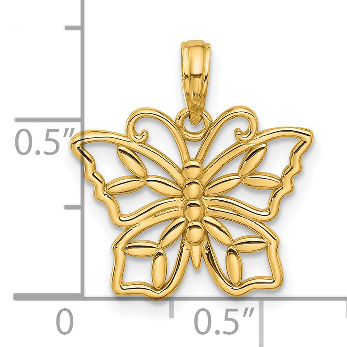 Polished Fancy Butterfly Charm Pendant in Real 14k Yellow Gold