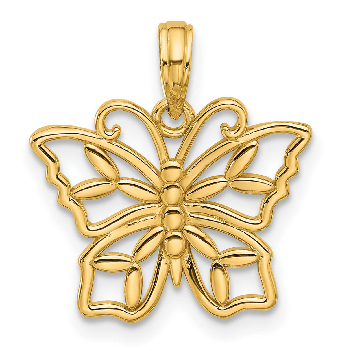 Polished Fancy Butterfly Charm Pendant in Real 14k Yellow Gold