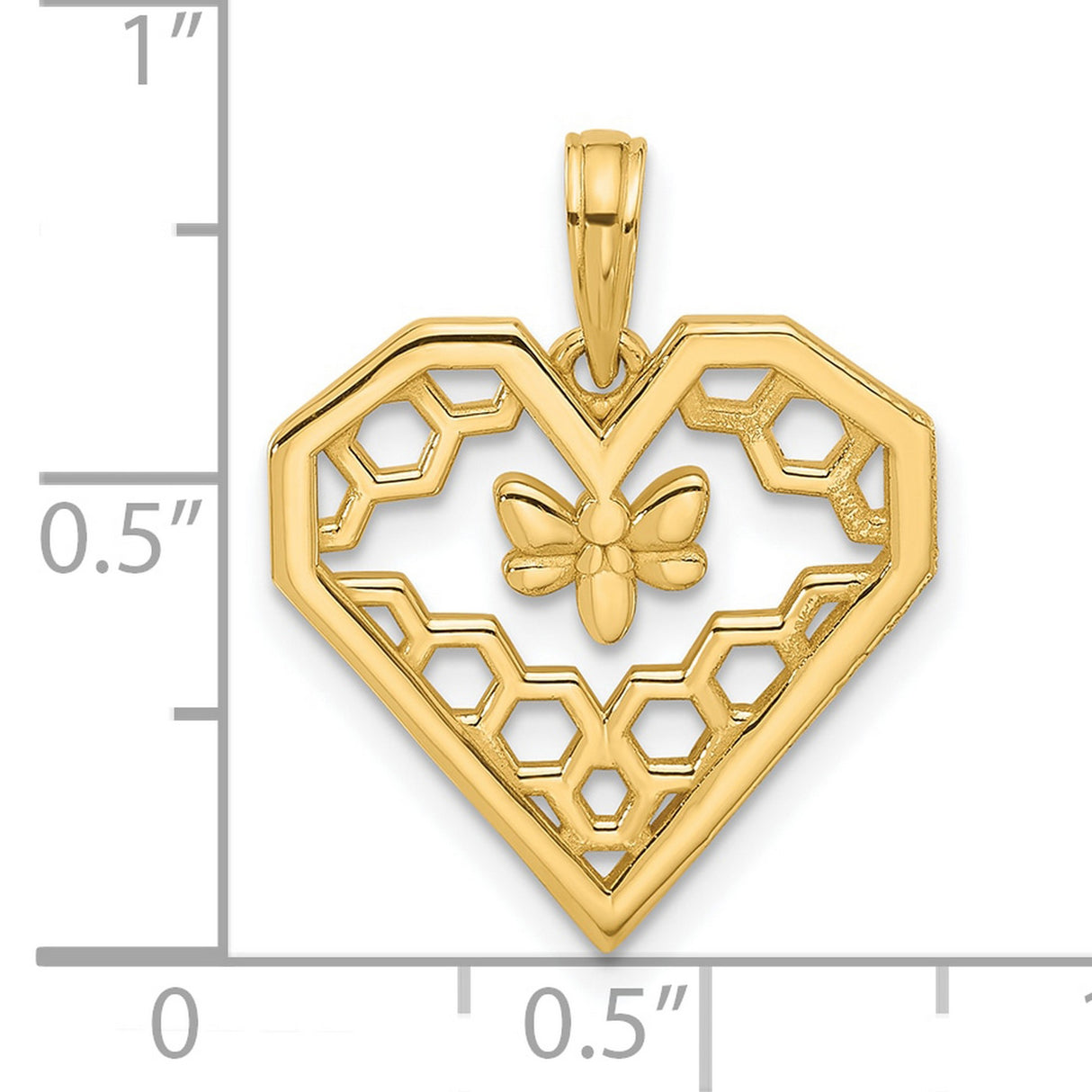 14k Yellow Gold Heart Pendant with Honeycomb Design and Bee Motif, Nature-Inspired Jewelry