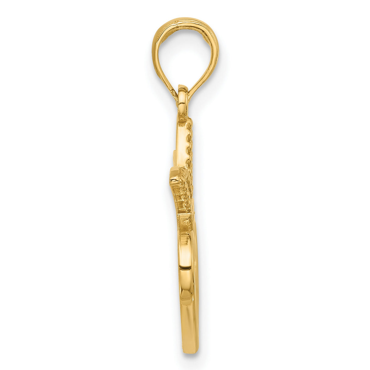 Polished Heart and Crown Charm Pendant in Real 14k Yellow Gold