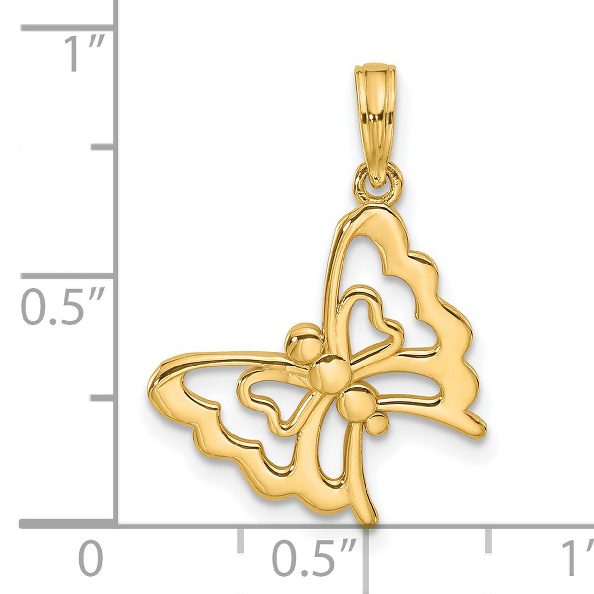 14k Yellow Gold Butterfly Pendant with Cutout Heart Wing Details for Women