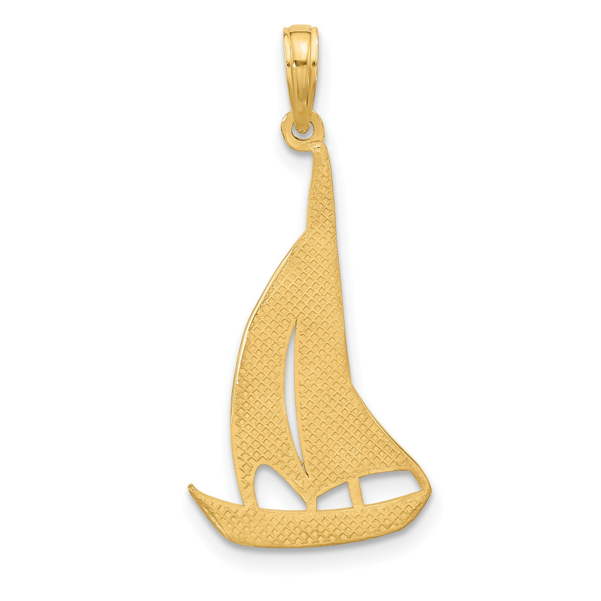 14k Yellow Gold Sailboat Pendant with Open Nautical Design, Lightweight Charm for Ocean Lovers