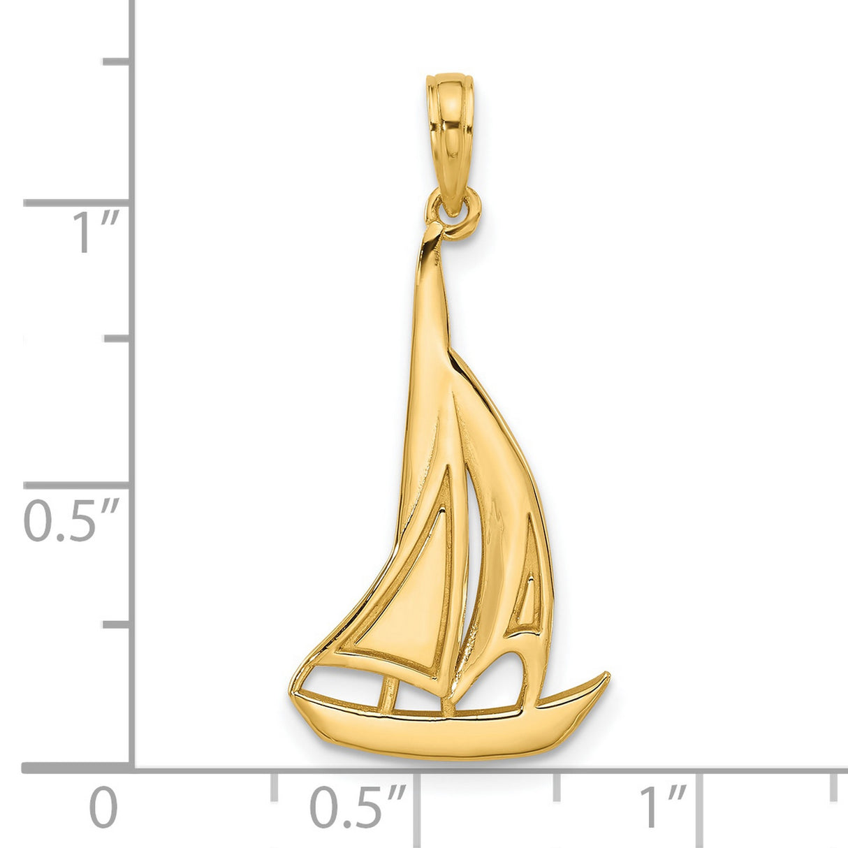 14k Yellow Gold Sailboat Pendant with Open Nautical Design, Lightweight Charm for Ocean Lovers