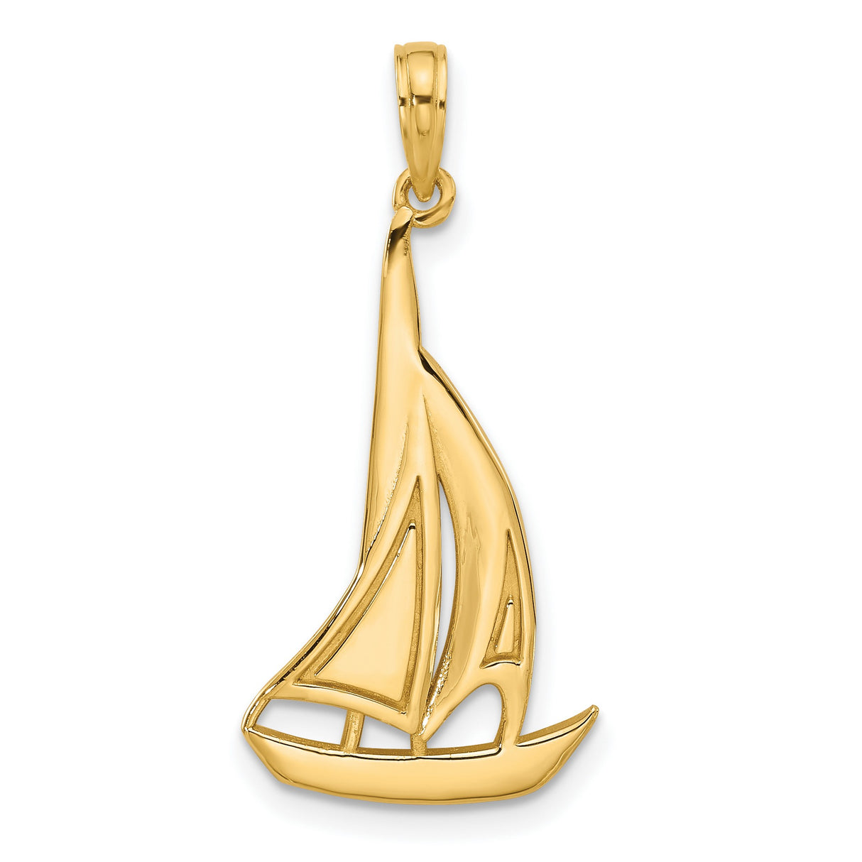 14k Yellow Gold Sailboat Pendant with Open Nautical Design, Lightweight Charm for Ocean Lovers