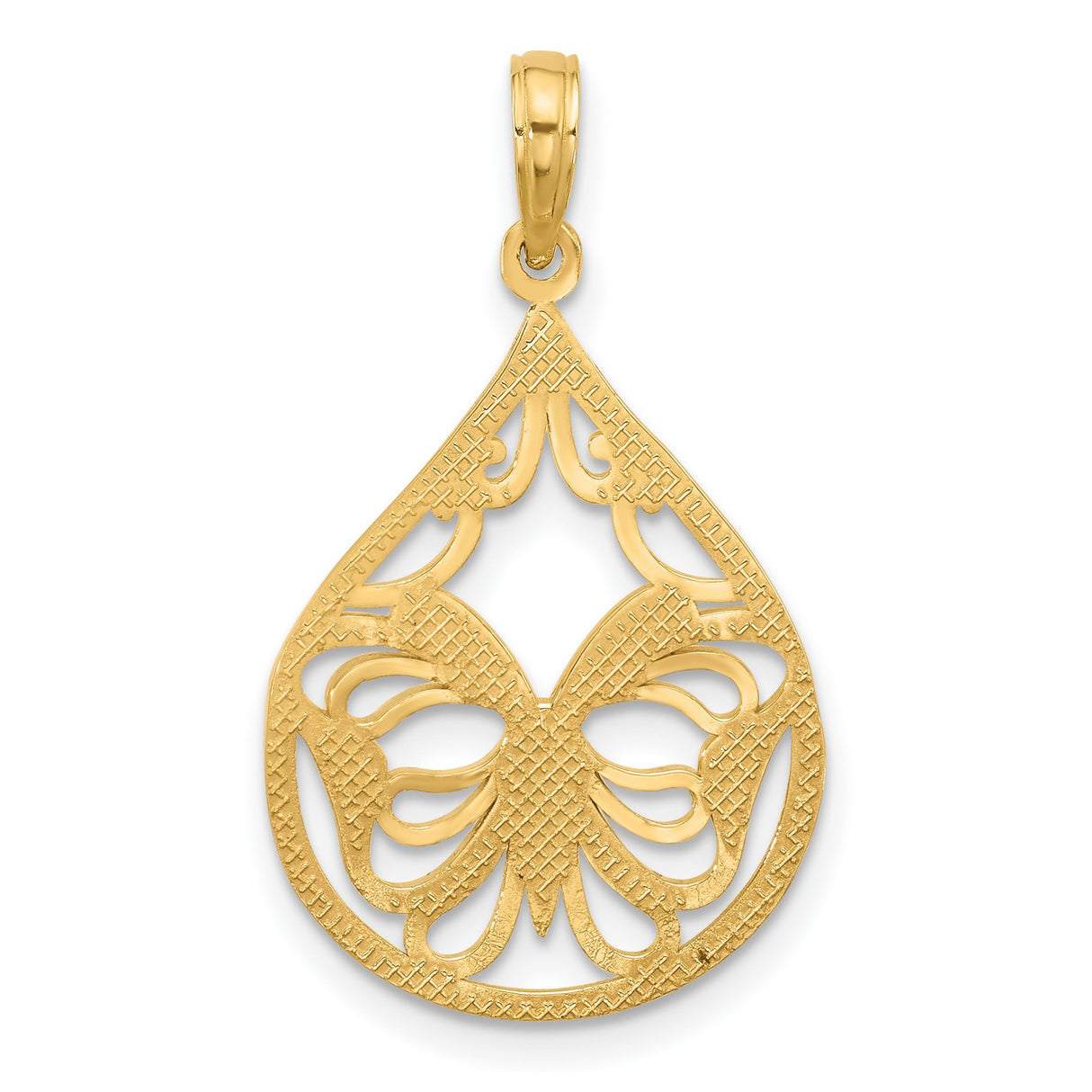 14k Yellow Gold Teardrop Pendant with Openwork Butterfly Design, Nature-Inspired Jewelry for Women