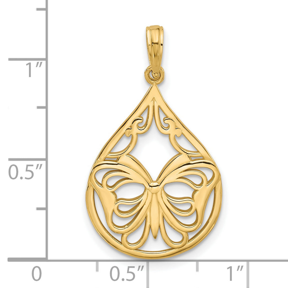 14k Yellow Gold Teardrop Pendant with Openwork Butterfly Design, Nature-Inspired Jewelry for Women