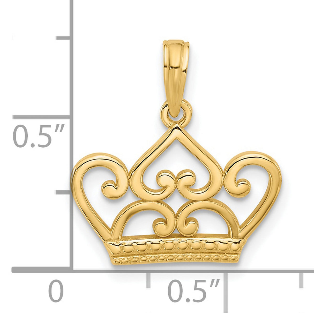 Polished Fancy Crown Charm Pendant in Real 14k Yellow Gold