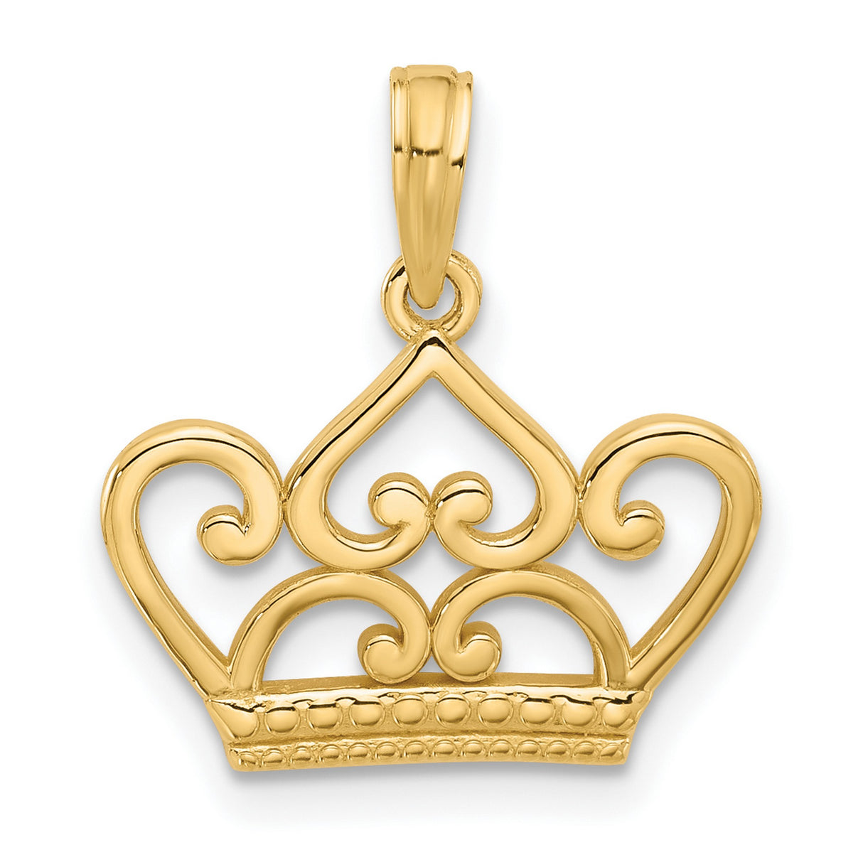 Polished Fancy Crown Charm Pendant in Real 14k Yellow Gold