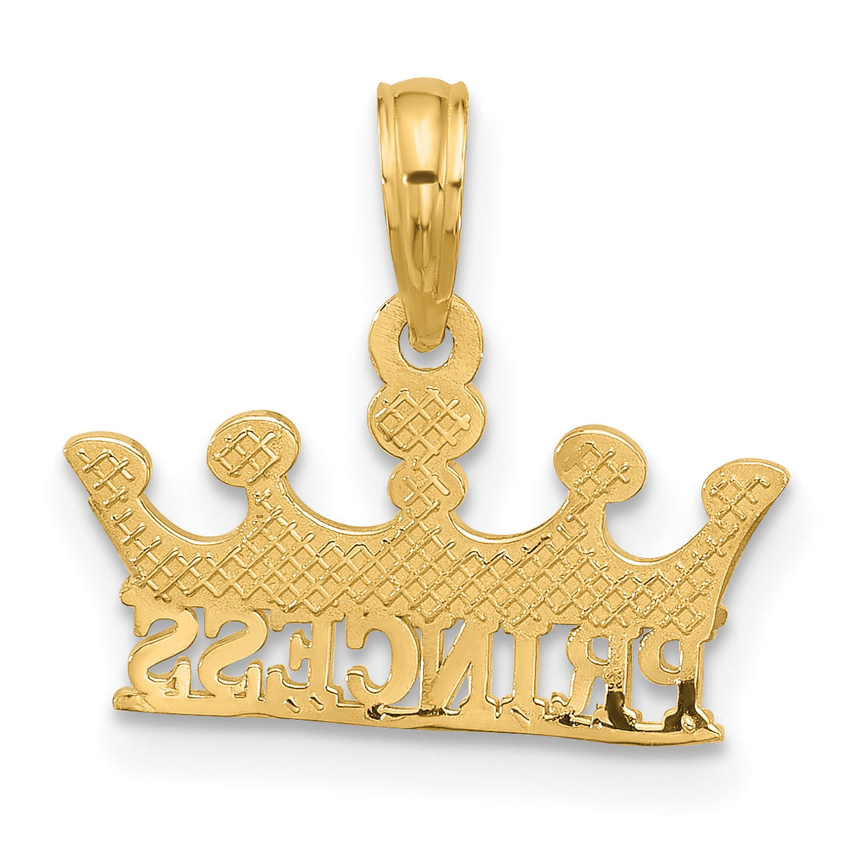 14k Yellow Gold Princess Crown Pendant with PRINCESS Lettering, Royalty Charm for Women and Girls