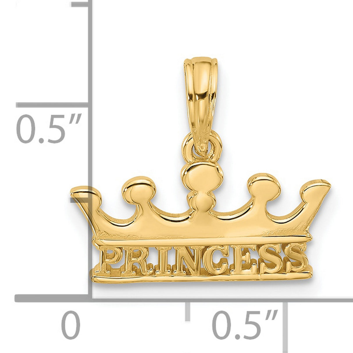 14k Yellow Gold Princess Crown Pendant with PRINCESS Lettering, Royalty Charm for Women and Girls