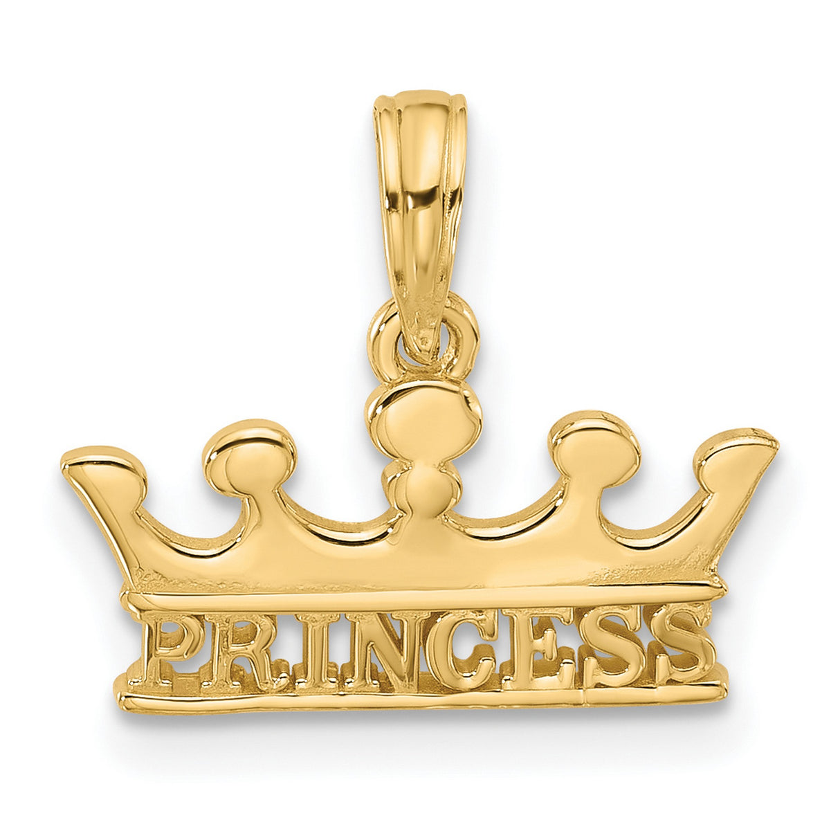 14k Yellow Gold Princess Crown Pendant with PRINCESS Lettering, Royalty Charm for Women and Girls