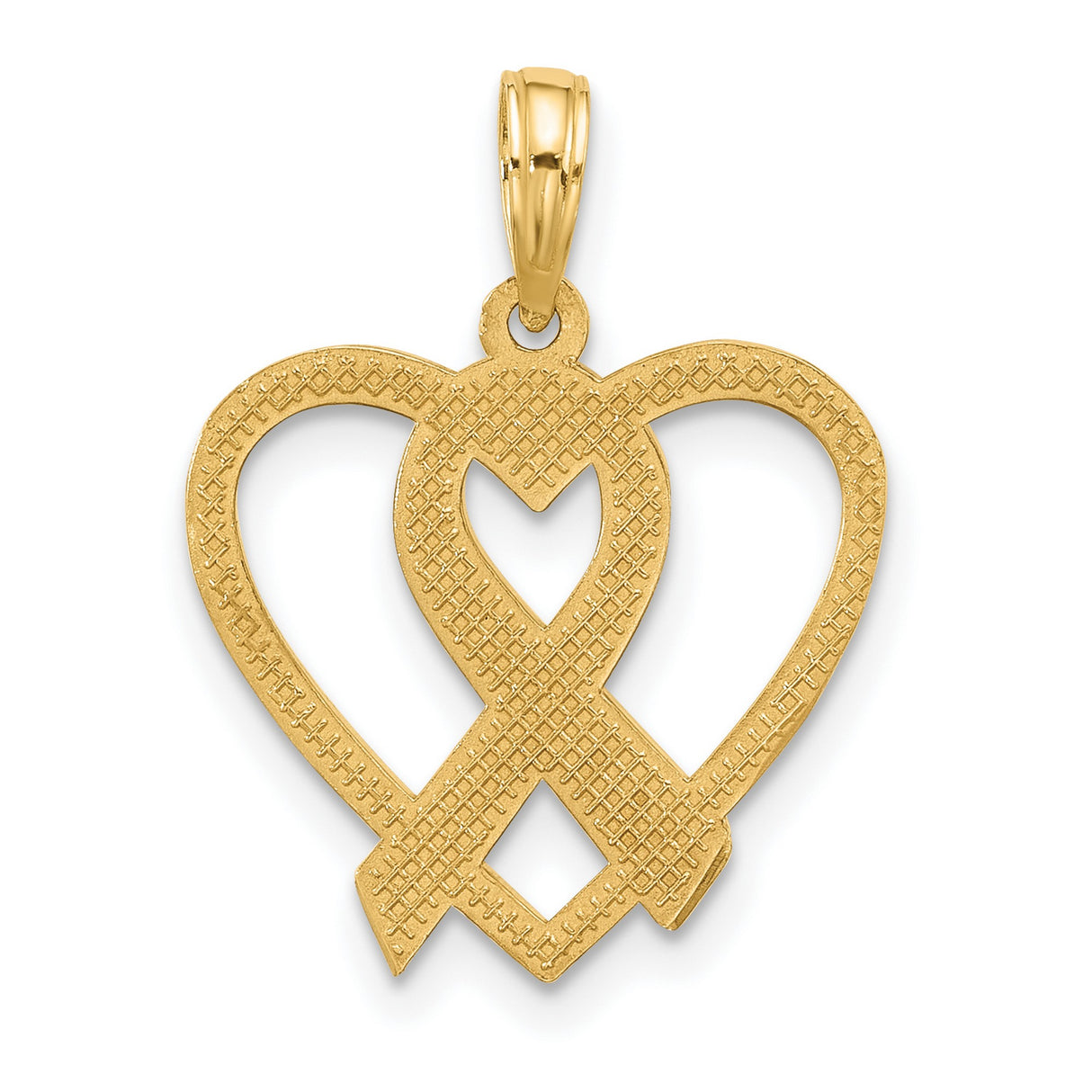 14k Yellow Gold Heart and Awareness Ribbon Pendant, Polished Open Heart Jewelry for Women
