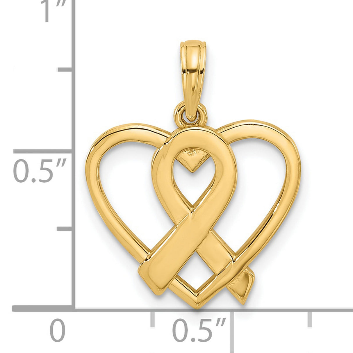 14k Yellow Gold Heart and Awareness Ribbon Pendant, Polished Open Heart Jewelry for Women