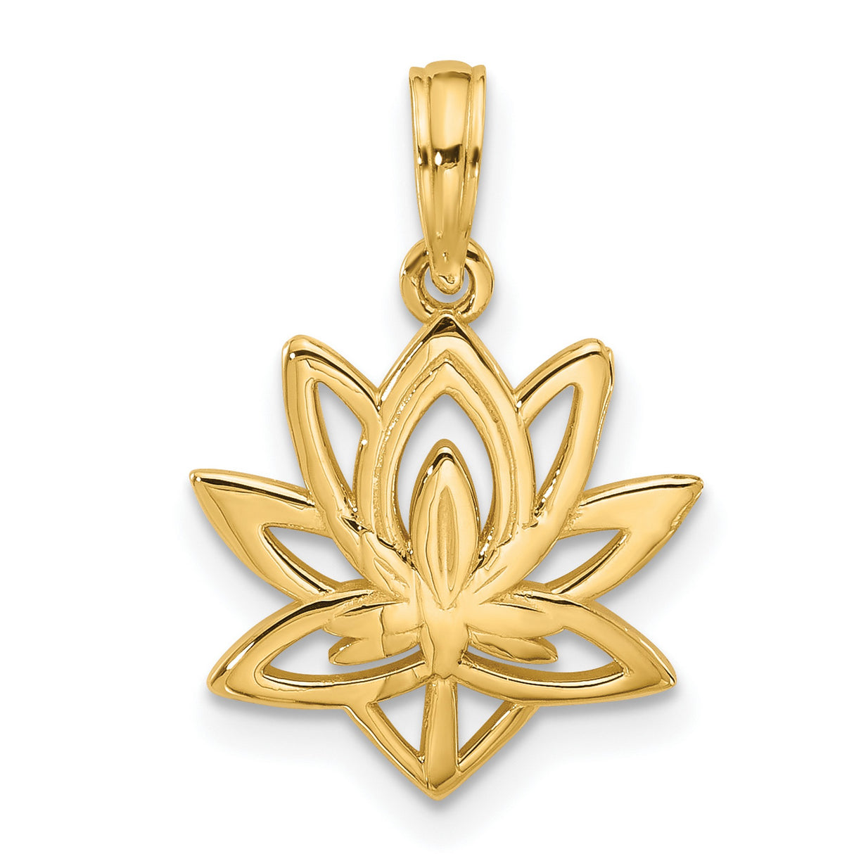 14k Yellow Gold Lotus Pendant, Openwork Spiritual Yoga Design for Women