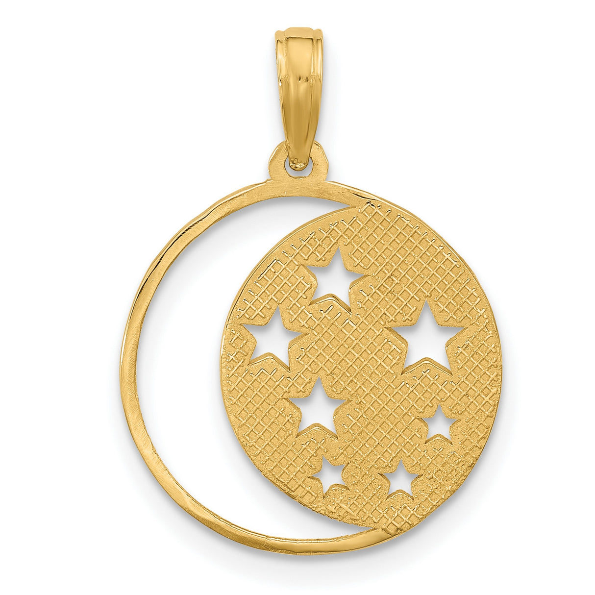 14k Yellow Gold Pendant, Crescent Moon and Star Cutout, Celestial Spiritual Jewelry