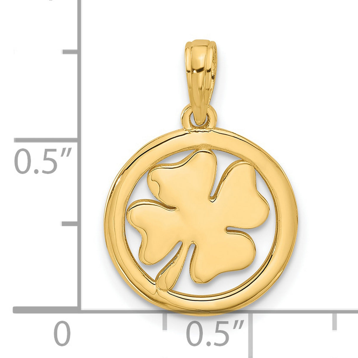 14k Yellow Gold Four-Leaf Clover Pendant with Cutout Circle Frame, Irish Lucky Charm