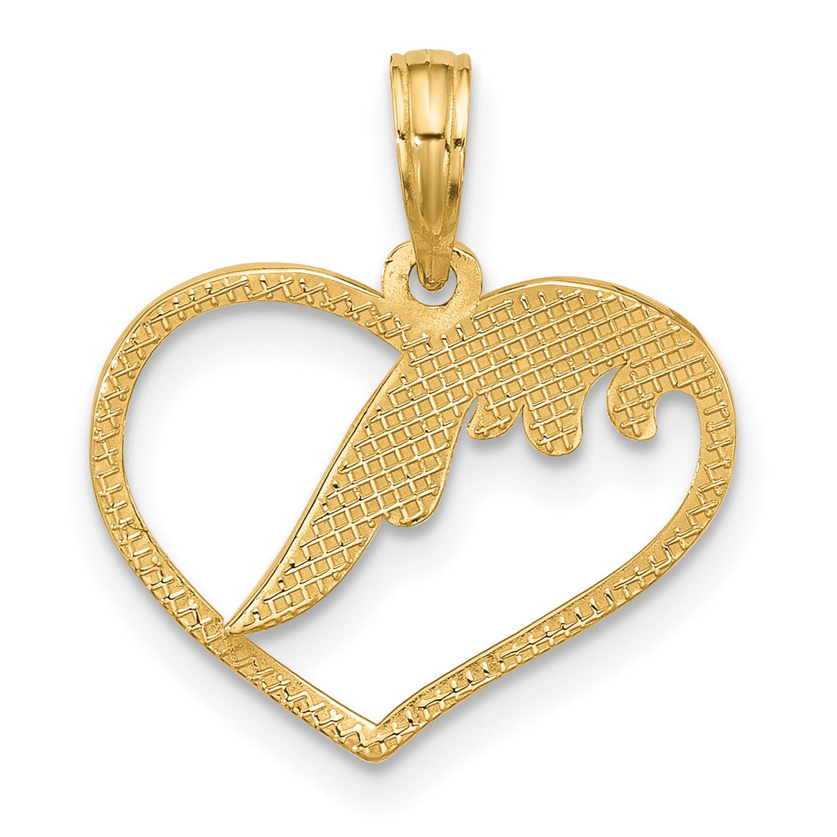 14k Yellow Gold Heart Pendant with Angel Wing Design, Memorial Christian Jewelry for Women