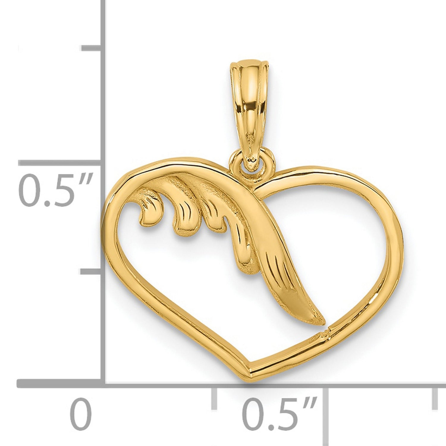 14k Yellow Gold Heart Pendant with Angel Wing Design, Memorial Christian Jewelry for Women