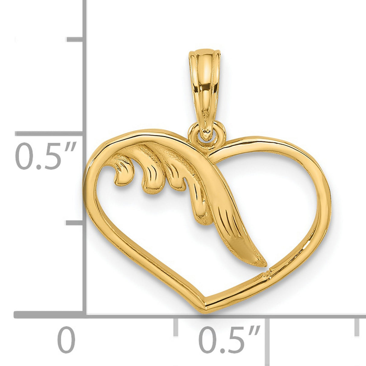 14k Yellow Gold Heart Pendant with Angel Wing Design, Memorial Christian Jewelry for Women