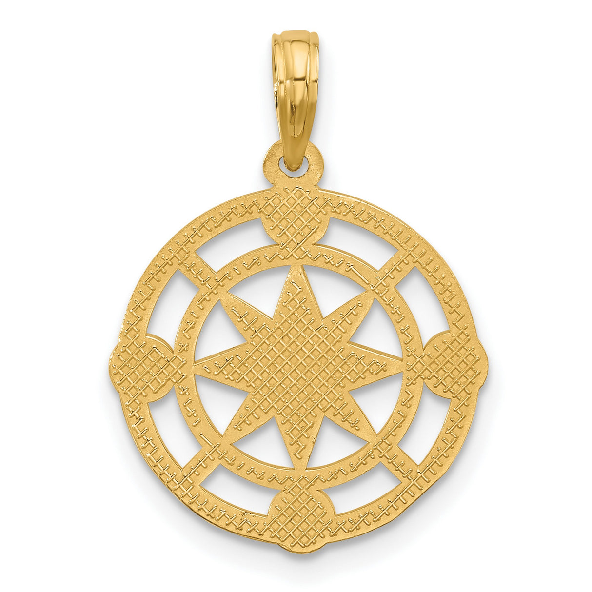 14k Yellow Gold Compass Pendant with North South East West Markers, Nautical Unisex Charm