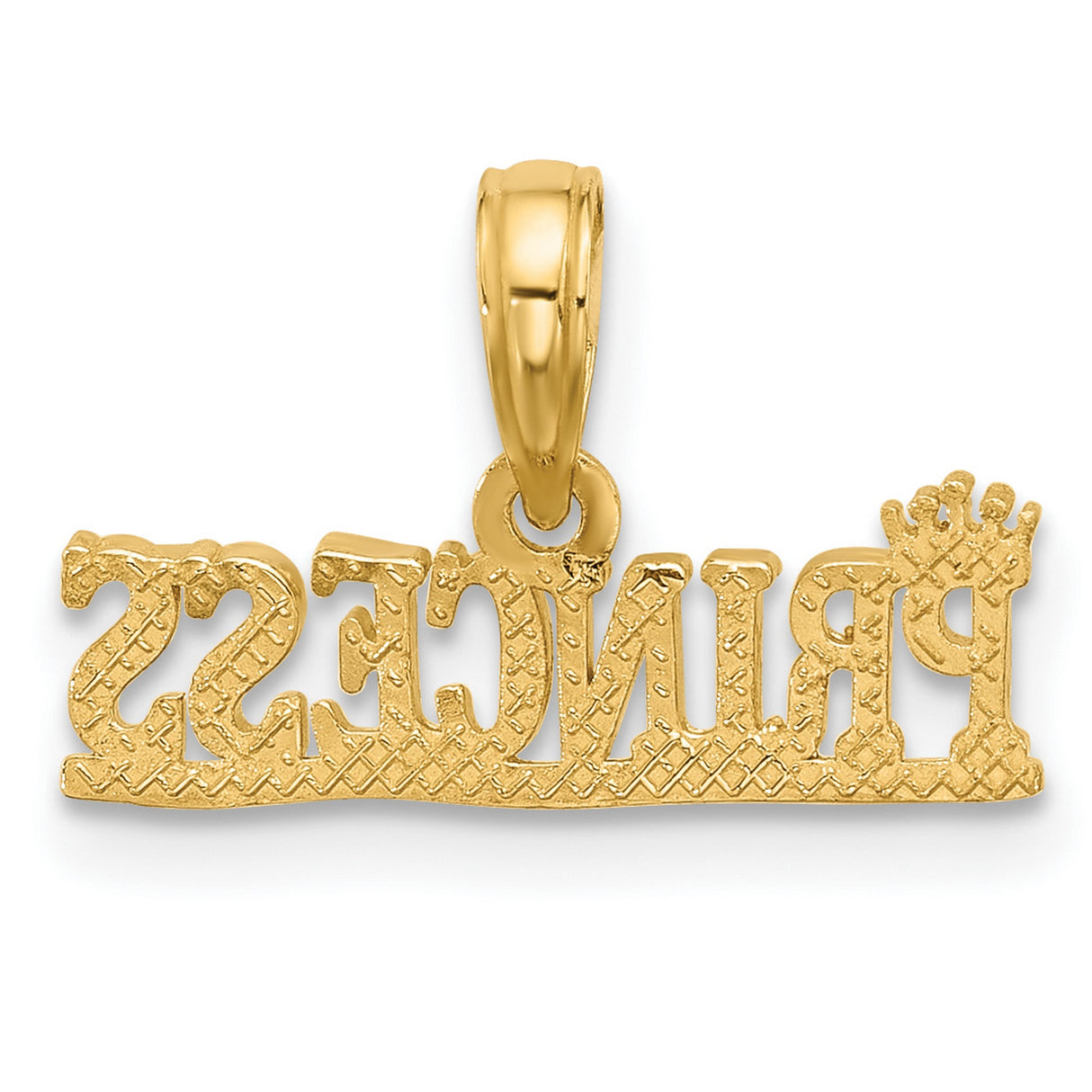 14k Yellow Gold Princess Pendant with Crown Accent and Script Name Detail