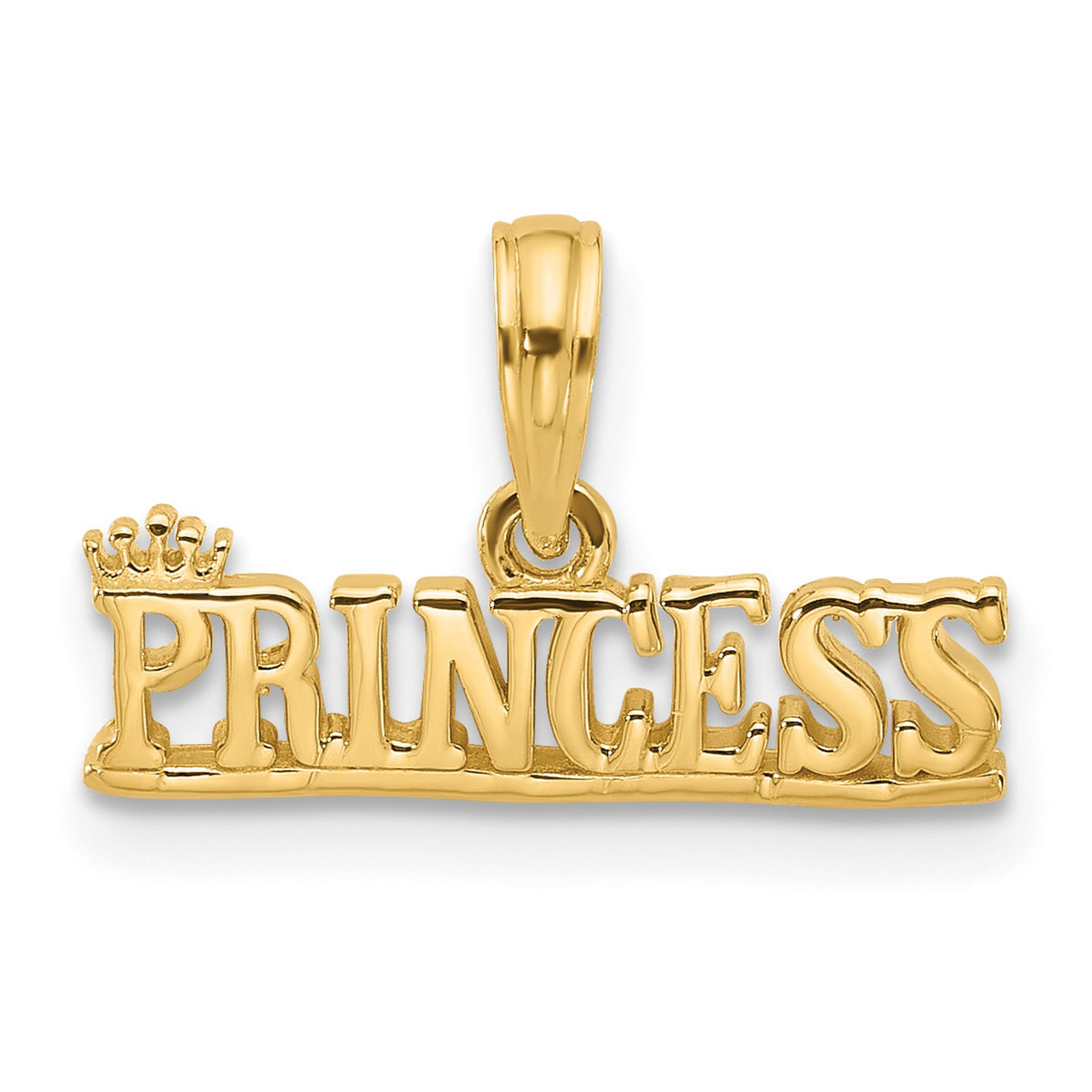 14k Yellow Gold Princess Pendant with Crown Accent and Script Name Detail