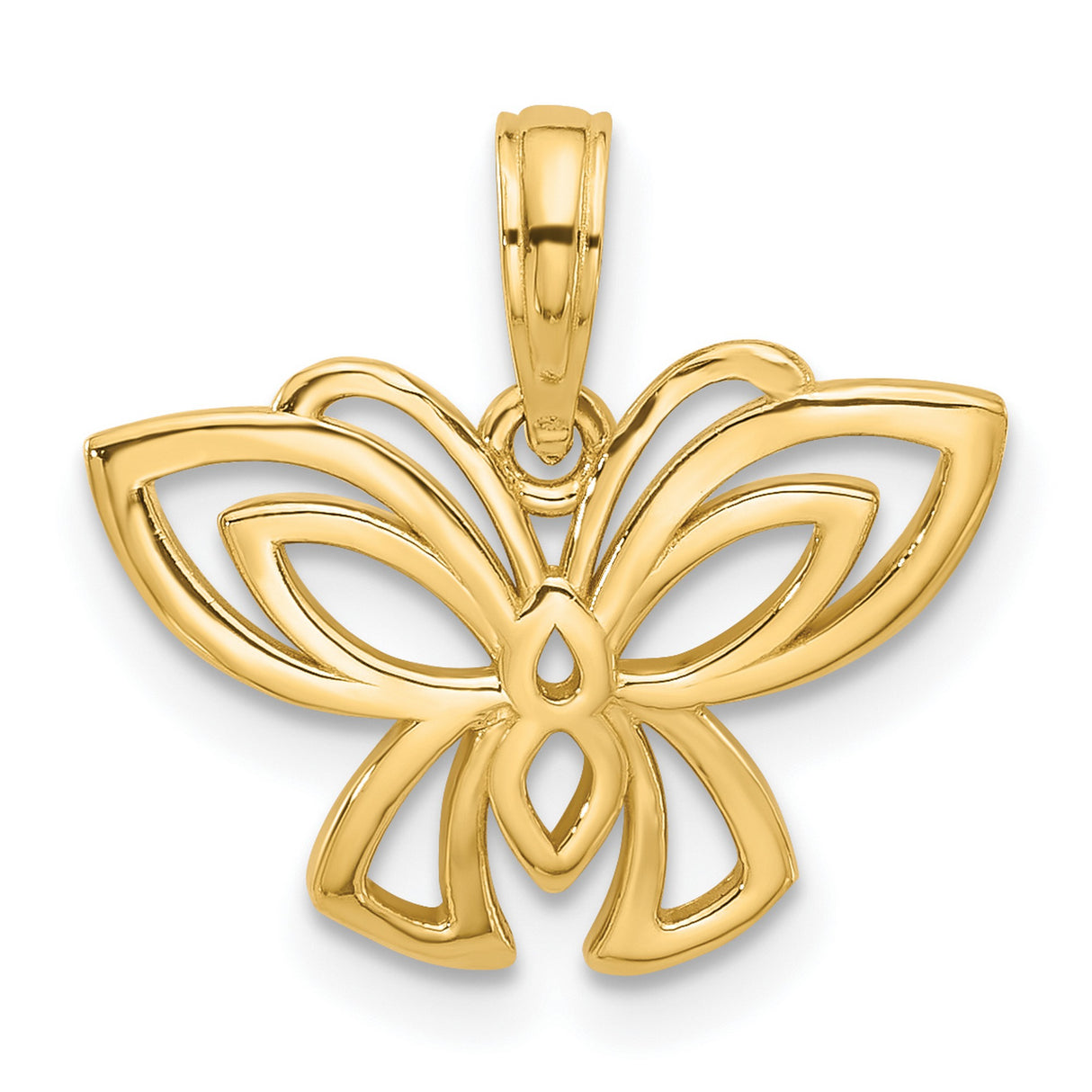 14k Yellow Gold Butterfly Pendant, Open Design Charm with Nature-Inspired Motif for Women