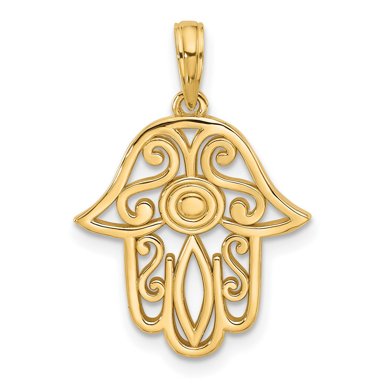 14k Yellow Gold Hamsa Hand Pendant with Intricate Filigree Design, Spiritual Protection Jewelry