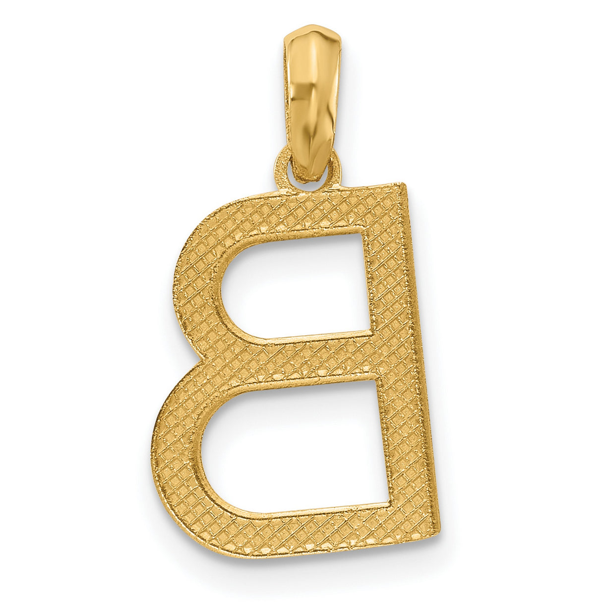 14k Yellow Gold Letter B Pendant Charm, Polished Block Initial Monogram Jewelry