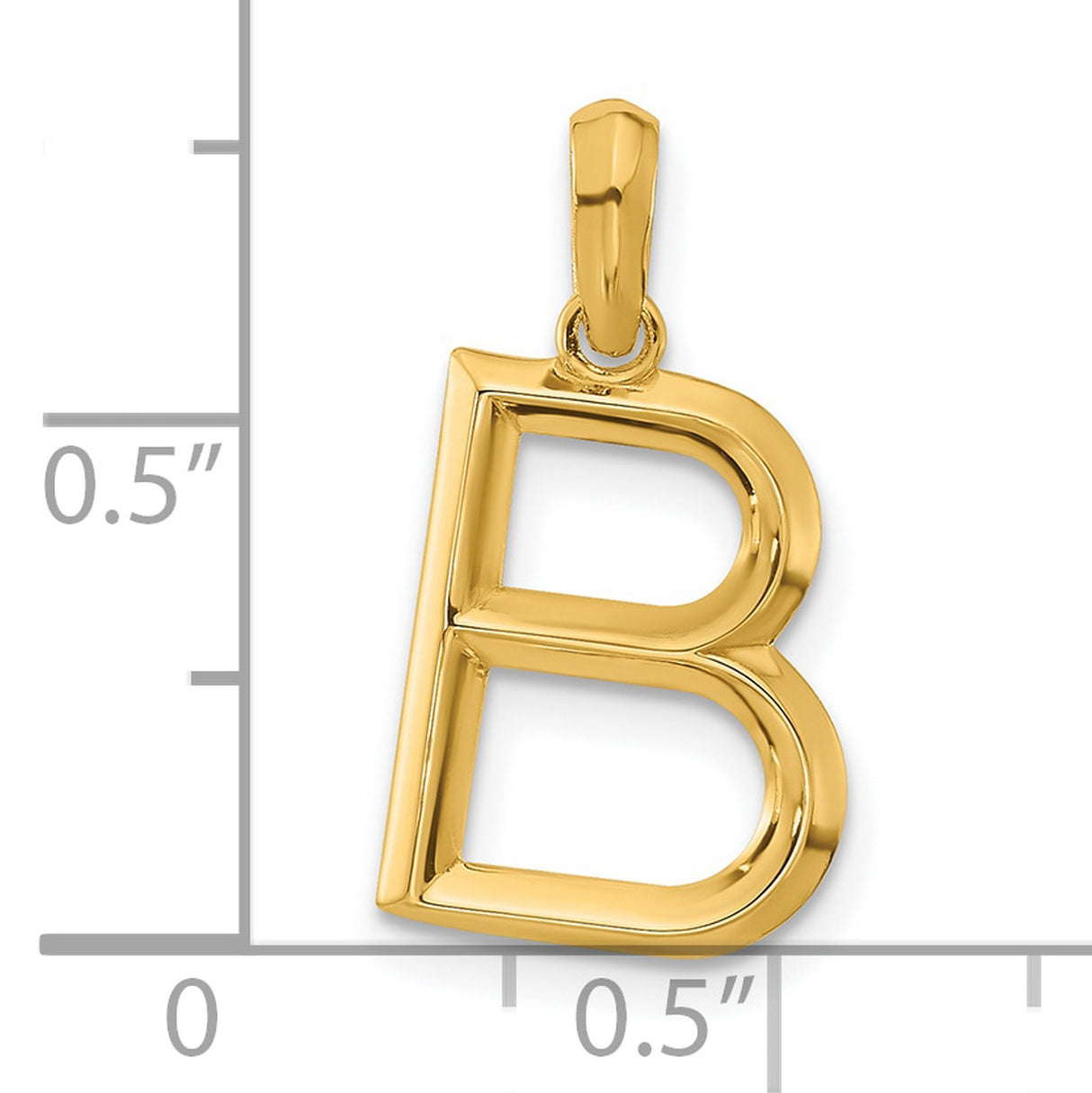 14k Yellow Gold Letter B Pendant Charm, Polished Block Initial Monogram Jewelry