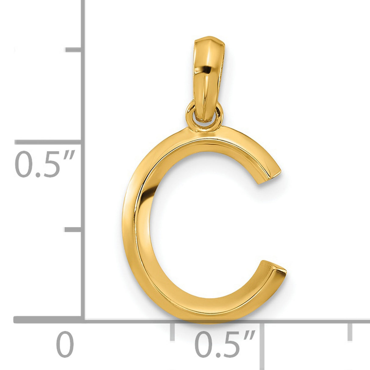 14k Yellow Gold Letter C Pendant, Polished Flat Initial Charm for Women or Unisex