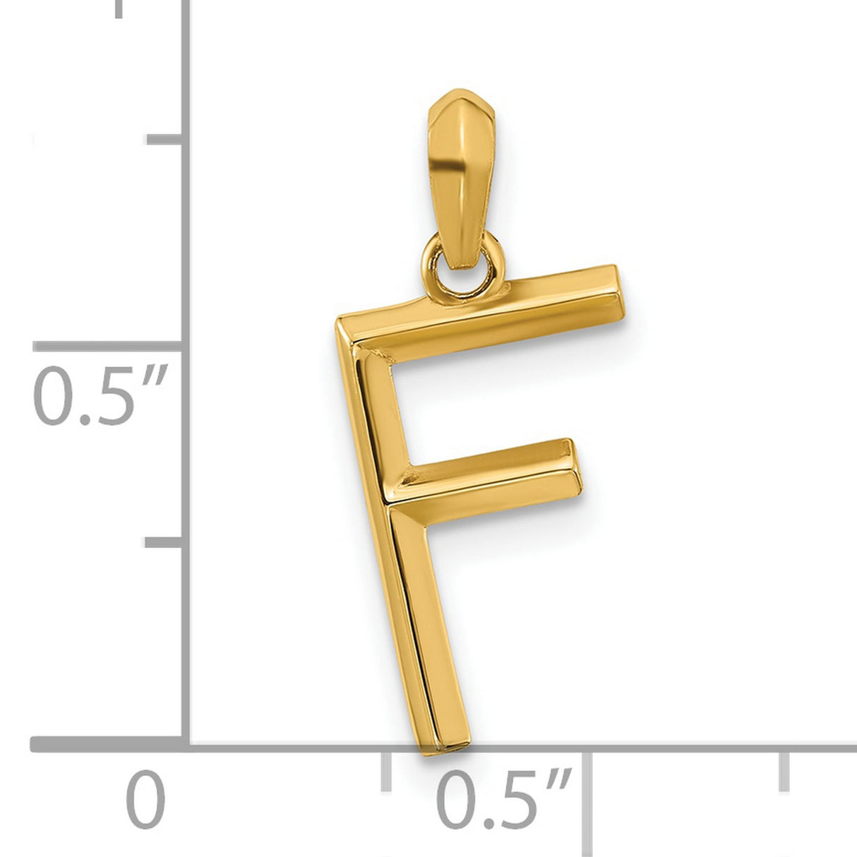 14k Yellow Gold Letter F Pendant, Polished Block Initial Charm, Unisex Monogram Jewelry