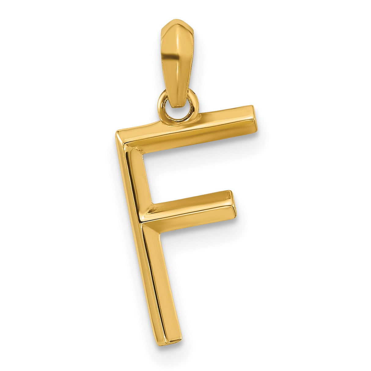 14k Yellow Gold Letter F Pendant, Polished Block Initial Charm, Unisex Monogram Jewelry