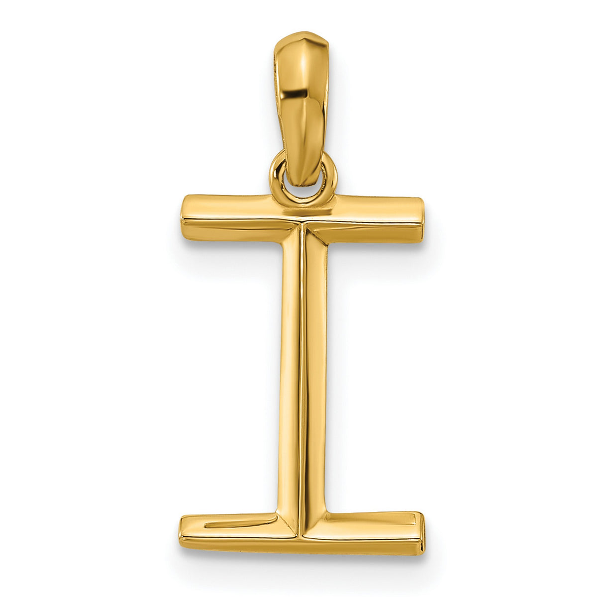 14k Yellow Gold Letter I Pendant, High-Polish Alphabet Charm for Women and Men