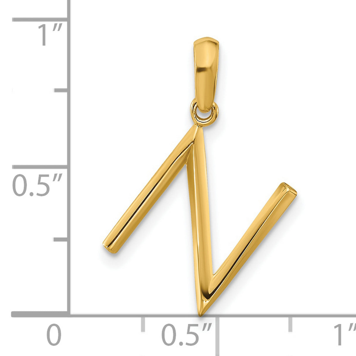 14k Yellow Gold Letter N Pendant, Polished Uppercase Initial Charm for Women or Unisex Wear