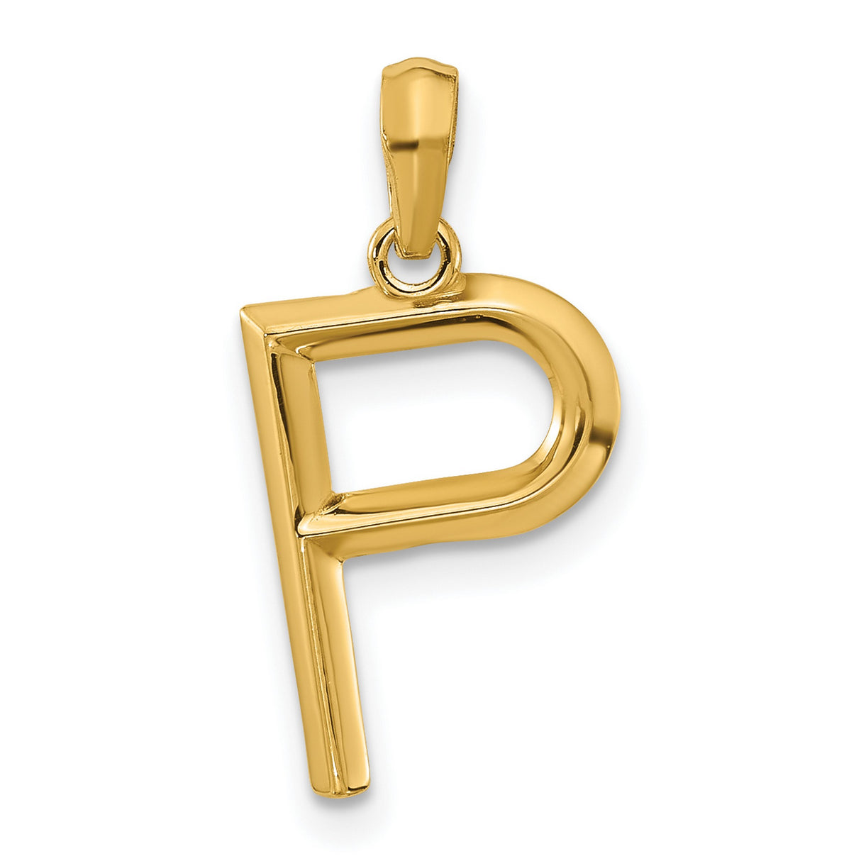 14k Yellow Gold Initial P Pendant Charm, Block Letter Alphabet Design for Women