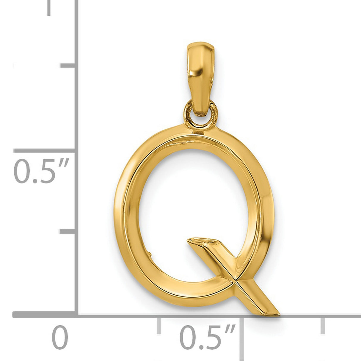 14k Yellow Gold Letter Q Pendant Charm, Polished Finish, Simple Font, Unisex Design